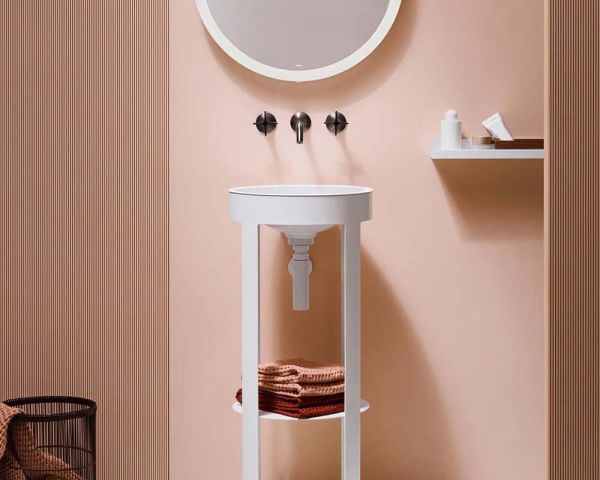 Alape Xcut Säulenwaschtisch mit Stahlgestell und Ablage ohne Hahnloch WT.RX400.CU, weiß 4508500000 