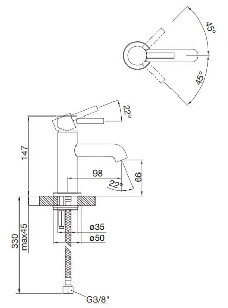 Steinberg Serie 100 Waschtisch-Einhebelmischer ohne Ablaufgarnitur, Ausladung 98mm, chrom