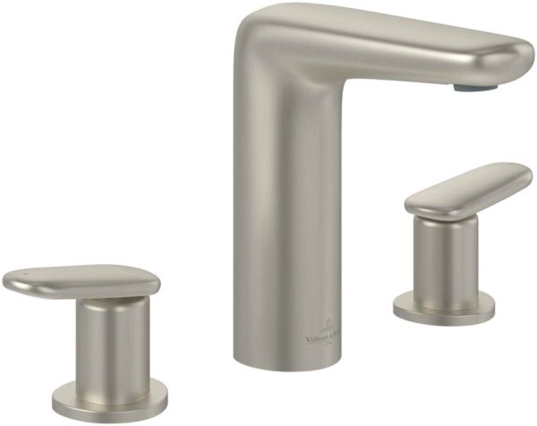 Villeroy&Boch Antao Dreiloch-Waschtischarmatur mit Push-Open, nickel gebürstet TVW11100100064