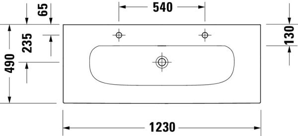 Duravit Viu Waschtisch rechteckig 123x49cm, 2 Hahnlöcher, mit Überlauf und Ablaufventil, weiß 2344120024