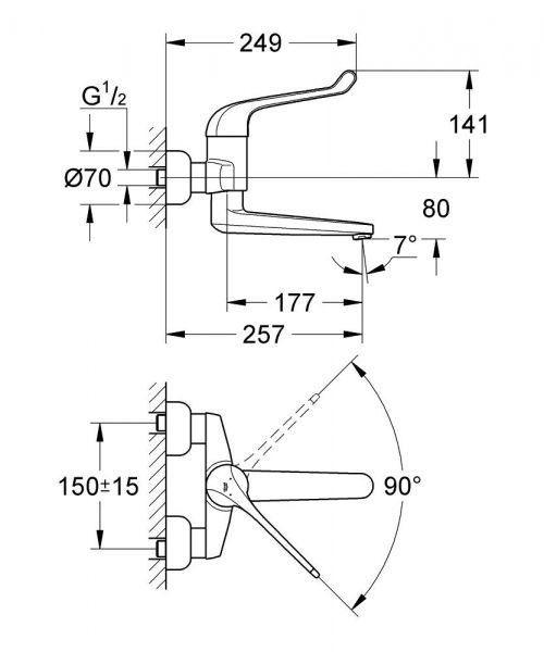 Grohe Euroeco Special Einhand-Sicherheitsmisch-Waschtischbatterie, Ausladung 256mm, chrom