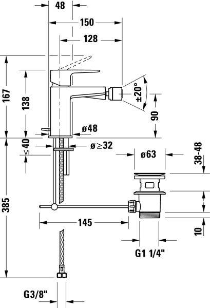 Duravit Manhattan Einhebel-Bidetmischer, schwarz matt