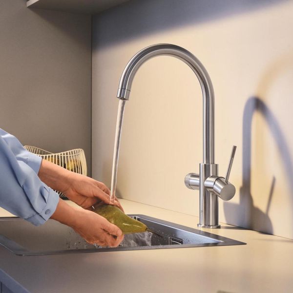 Grohe Blue 2.0 5-in-1-Armatur, C-Auslauf, supersteel 104416DC01