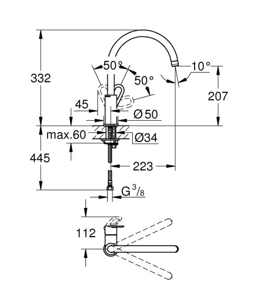 Grohe BauLoop Einhand-Spültischbatterie, schwenkbar, chrom