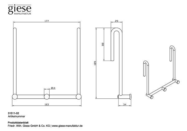 Giese Haken 3 für Glasduschwand, chrom