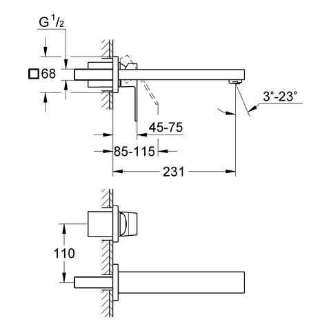 Grohe Eurocube 2-Loch-Waschtischbatterie, Ausladung 231mm