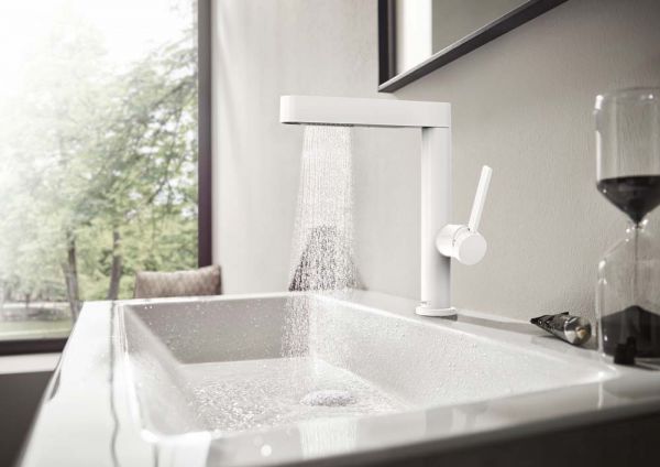 Hansgrohe Finoris Einhebel-Waschtischarmatur 230 mit Ausziehbrause, 2 Strahlarten und Push-Open Ablaufgarnitur, weiß matt 76063700