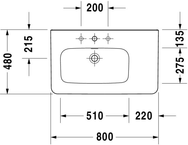 Duravit DuraStyle Waschtisch rechteckig 80x48cm, mit Hahnloch, mit Überlauf, Becken links, weiß 2325800000