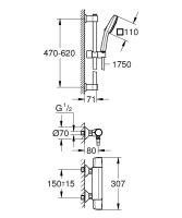 Vorschau: Grohe QuickFix Precision Trend Thermostat-Brausebatterie mit Brausestange 60cm, Handbrause, chrom