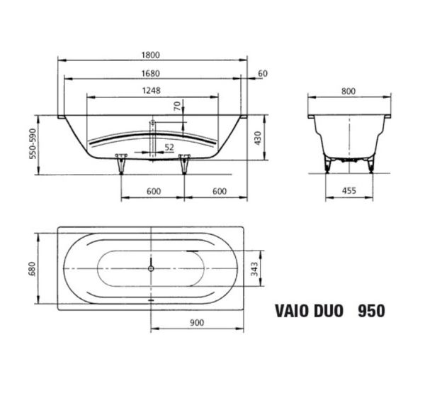Kaldewei Vaio Duo Rechteck-Badewanne 180x80cm Mod. 950