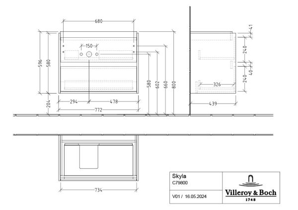 Villeroy&Boch Skyla Waschtischunterschrank C79800 80cm für Becken links C79800VJ