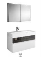 Vorschau: Burgbad Yumo Badmöbel-Set 101,5cm, Spiegelschrank, Mineralguss-Waschtisch und WT-Unterschrank
