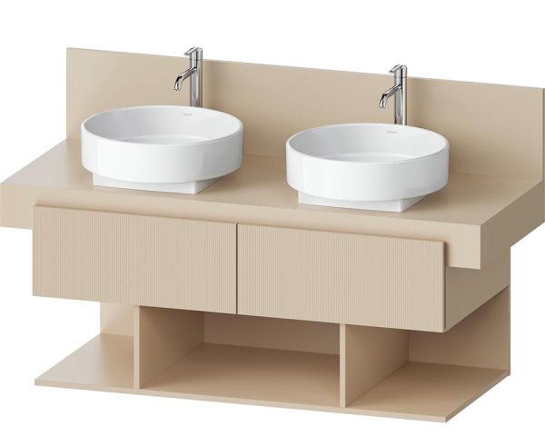 Duravit Balcoon Unterschrank 120x57x53,4cm, 2 Schubladen, 3 offene Fächer für 2 Aufsatzbecken, sandbeige matt 