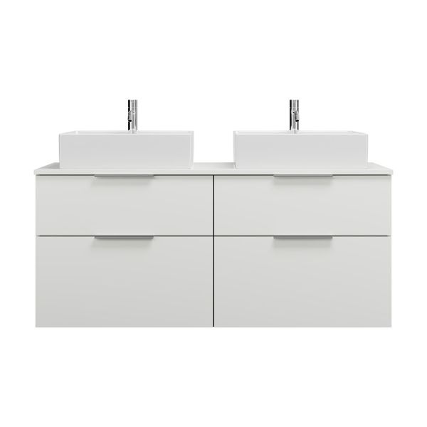 Burgbad Eqio 2 Aufsatzwaschtische eckig 53cm mit Waschtischunterschrank 140cm, 4 Auszüge weiß glanz Griff chrom SGUR140F2009C0001G0146