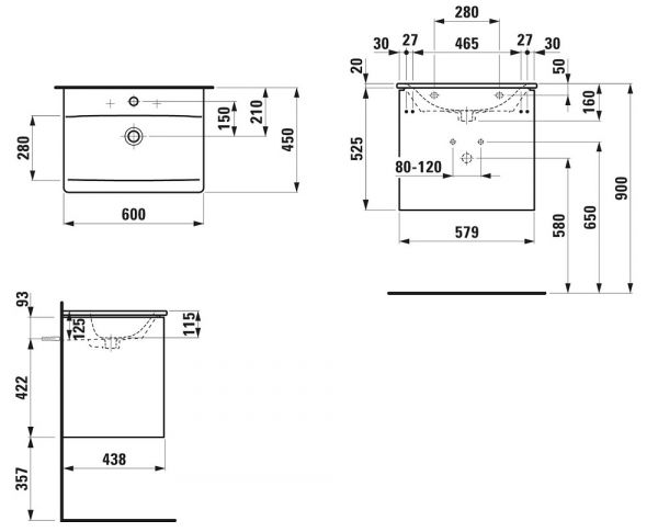 Laufen Palace SET BASE Waschtisch Slim 60cm mit Waschtischunterbau Set