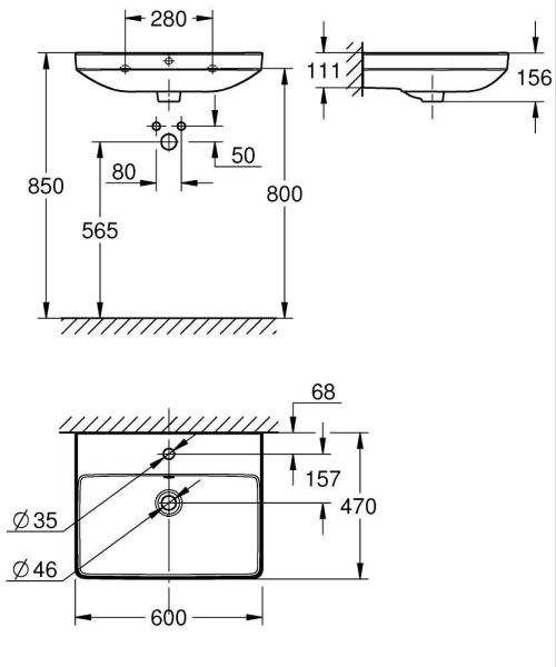 Grohe Euro Keramik Waschtisch 60cm, Hahnloch & Überlauf, weiß