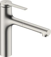 Vorschau: Hansgrohe Zesis M33 Küchenarmatur 160, Metall Ausziehbrause, 2 Strahlarten, edelstahl finish 74822800