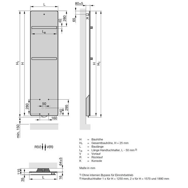 Zehnder Vitalo Bar mit EasyFit Design-Heizkörper, Warmwasserbetrieb