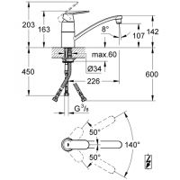 Vorschau: Grohe Eurosmart Cosmopolitan Einhand-Spültischbatterie, Niederdruck für Warmwasserbereiter, chrom