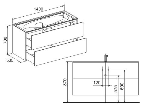 Keuco Edition 11 Waschtischunterbau 140cm mit 2 Frontauszug