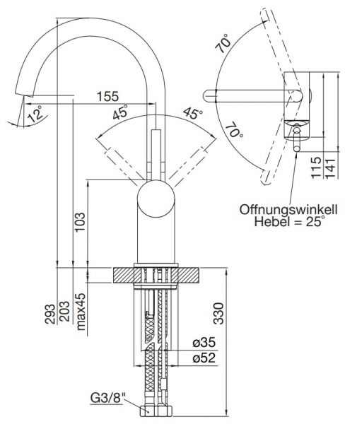Steinberg Serie 100 Waschtisch-Einhebelmischer ohne Ablaufgarnitur, Ausladung 155mm, chrom