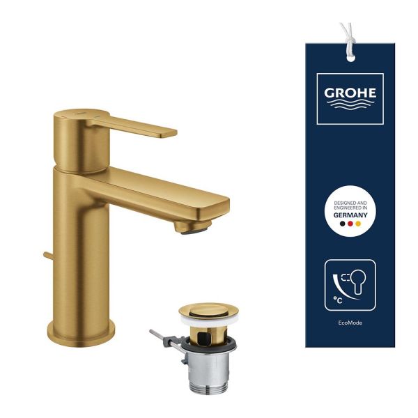 Grohe Lineare Einhand-Waschtischbatterie XS-Size Kaltstart, Ablaufgarnitur, cool sunrise gebürstet