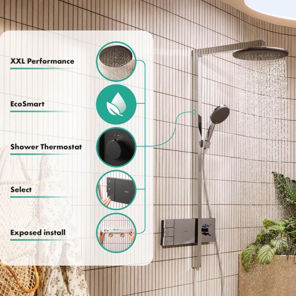 hansgrohe Raindance Alive S Duschsystem 300 2 Strahlarten, EcoSmart, brushed black chrome