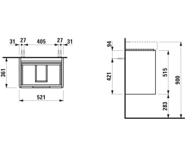 Laufen Juna Waschtischunterbau 52cm für Waschtisch compact Pro S H818958 und Pro X H818862