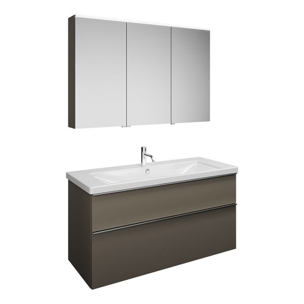 Burgbad Eqio Badmöbel-Set 123cm, Spiegelschrank, Keramik-Waschtisch und WT-Unterschrank