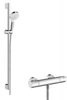 Vorschau: Hansgrohe Crometta Brausesystem Aufputz Vario mit Ecostat 1001 CL Thermostat, 90cm, weiß/chrom