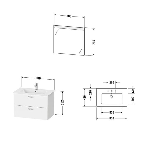 Duravit XBase Badmöbel-Set 83cm mit ME by Starck Waschtisch und Spiegel