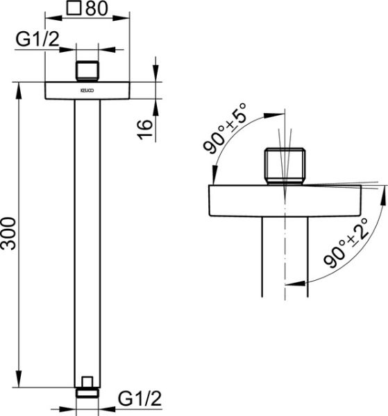 Keuco Brausearm für Deckenanschluß eckige Rosette Ausladung 300mm