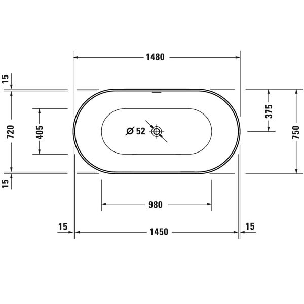Duravit DuraKanto freistehende ovale Badewanne 148x75cm, weiß 700559000000000 