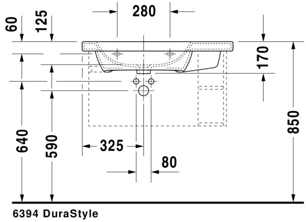 Duravit DuraStyle Waschtisch 80x48cm, mit Überlauf, mit Wondergliss, weiß 23258000001