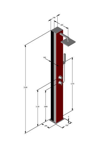 Ideal Solardusche Saba mit Kopf- und Handbrause, Glas rot