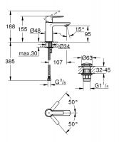 Vorschau: Grohe Lineare Waschtischbatterie XS-Size mit Push-open Ablaufgarnitur, wassersparend, supersteel