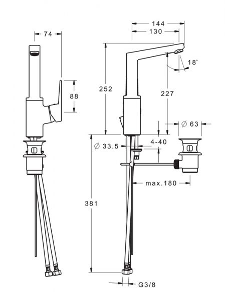 Hansa Hansatwen Waschtisch-Einhand-Einlochbatterie mit Ablaufgarnitur, schwenkbar, chrom