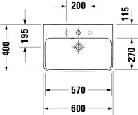 Vorschau: Duravit ME by Starck Waschtisch rechteckig 60x40cm, mit Hahnloch und Überlauf, weiß seidenmatt 2343603200