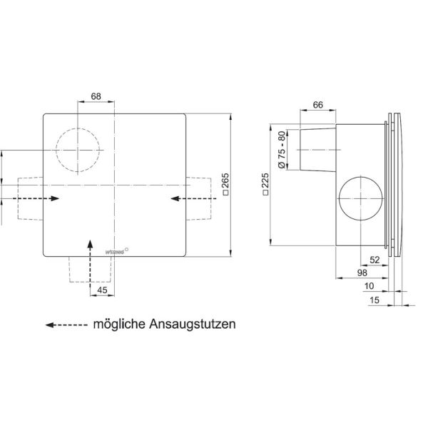 Wernig Silent ECO U Unterputz-Raumlüfter, weiß Abluftstutzen hinten