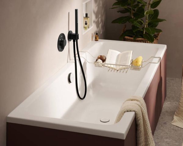 hansgrohe Exafill Fertigset Wanneneinlauf, Ab- und Überlaufgarnitur, brushed black chrome/weiß glanz