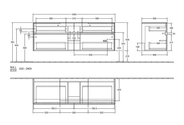 Villeroy&Boch Collaro Waschtischunterschrank 160cm für Aufsatzwaschtisch 4A336G, 4 Auszüge