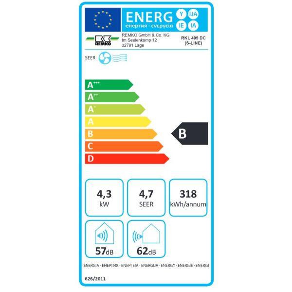 Remko RKL 495 DC Mobiles Split-Raumklimagerät, 4,3 kW Inverter-Technik, stufenlos, EEK: B