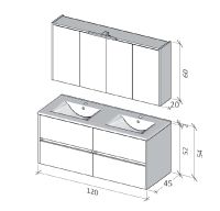 Vorschau: RIHO Porto Wave Doppelwaschtisch mit Unterschrank 120cm & LED-Spiegelschrank, 4 Auszüge