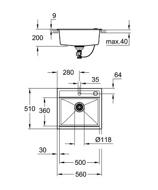 Grohe K700 60-C Kompositspüle, granit schwarz