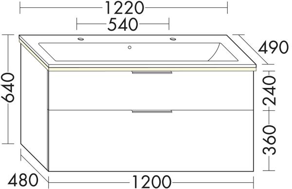 Burgbad Eqio Slim Keramik-Waschtisch 122cm mit 2 Hahnlöcher & Unterschrank mit LED Beleuchtung