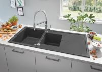 Grohe K400 80-C Küchenspüle mit Abtropffläche und Doppelbecken 116x50cm aus Komposit, granit schwarz 31643AP0