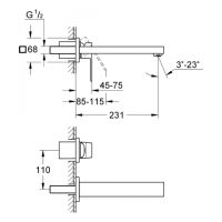 Vorschau: Grohe Eurocube 2-Loch-Waschtischbatterie, Ausladung 231mm