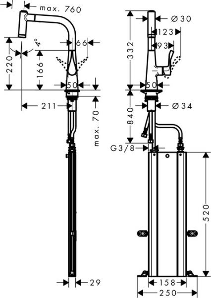 Hansgrohe Einhebel-Küchenmischer 220 mit Ausziehbrause und sBox, edelstahl finish