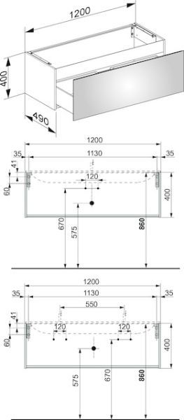 Keuco X-Line Waschtischunterbau mit Frontauszug, 120x40x49cm 33181180000