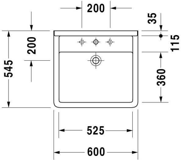 Duravit Starck 3 Waschtisch rechteckig 60x54,5cm, mit 1 Hahnloch und Überlauf, weiß 0309600000